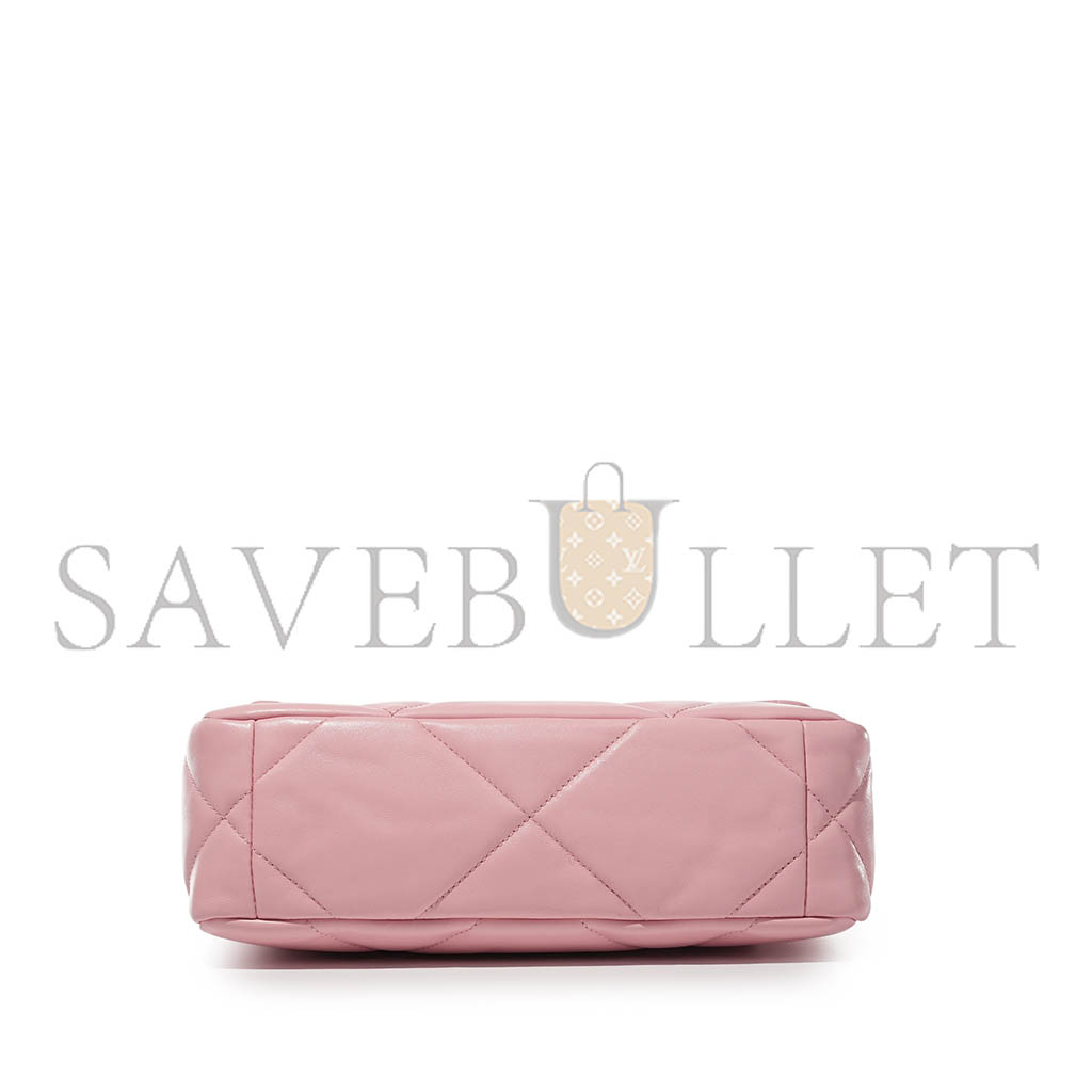 CHANEL BABY PINK QUILTED LAMBSKIN 19 FLAP BAG PALE GOLD AND RUTHENIUM HARDWARE AS1160 (26*16*9cm)